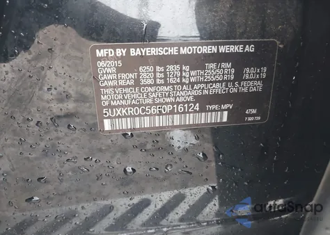 2015 BMW X5 xDrive35I z USA, uszkodzony, nr VIN 5UXKR0C56F0P16124